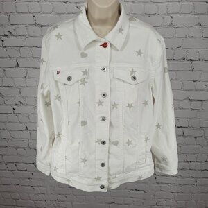 EV1 Ellen Degeneres White Denim Stars Hearts Collared Jean Jacket Medium M